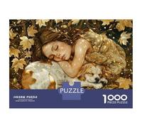 Puzzles De 1000 Pièces pour Adultes Girl Sleeping with Dog Puzzle pour Adolescents - Cadeau d'anniversaire - Difficile Et Stimulant - Cadeaux Uniques pour Un Anniversaire Ou Noël 70x50cm/1000pcs
