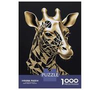 Puzzles De 1000 Pièces pour Adultes Golden Giraffe Portrait on Black Background Puzzles pour Adolescents Jeu Familial Améliore La Mémoire Difficile Et Stimulant 52x38cm/1000pcs