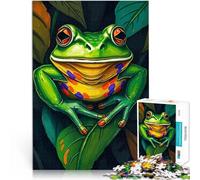 Puzzles de 1000 pièces pour Adultes Grenouille Souriante sur Une Feuille Jouets de Jeu est idéal comme Cadeau pour Toute la Famille 52x38cm