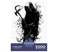 Puzzles De 1000 Pièces pour Adultes Grim Reaper with Axe Black and White Puzzle pour Adultes Jeu Pratique, Analyse Et Logique Jeu Stimulant Cadeaux 38x26cm/1000pcs