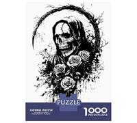 Puzzles De 1000 Pièces pour Adultes Grim Reaper with Roses Black and White Puzzle pour Adultes Jeu Pratique, Analyse Et Logique Jeu Stimulant Cadeaux 70x50cm/1000pcs