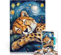 Puzzles de 1000 pièces pour Adultes Guépard Dormant sous la Nuit étoilée défi éducatif Renforcer l'amour Entre Les Couples 52x38cm