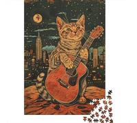 Puzzles De 1000 Pièces pour Adultes Guitar Playing Cat Art Print-2 Puzzle Jeu Familial Décoration Murale Cadeaux Uniques pour Anniversaire Et Noël 70x50cm/1000pcs