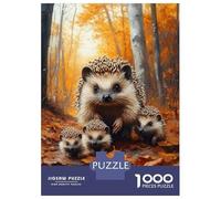Puzzles De 1000 Pièces pour Adultes Hedgehog Family in Autumn Forest Puzzles pour Adolescents Activités Familiales Défi Éducatif Jeu Éducatif Jouet De Défi 38x26cm/1000pcs