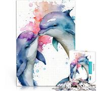 Puzzles de 1000 pièces pour Adultes Histoire d'amour d'un Couple de Dauphins Jeux éducatifs Cadeau pour Les Anniversaires 38x26cm
