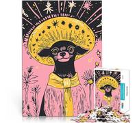 Puzzles de 1000 pièces pour Adultes Illustration d'art Minimaliste d'un Mignon Chihuahua Portant Un Sombrero Défi Difficile décoration Murale 52x38cm