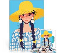 Puzzles de 1000 pièces pour Adultes Illustration d'art Minimaliste d'une Fille au Chapeau d'été Jeu intellectuel Décoration Parfaite 38x26cm