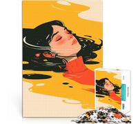 Puzzles de 1000 pièces pour Adultes Illustration Minimaliste d'une Femme Flottant dans Les eaux d'automne Jeu Pratique Super Cadeau 38x26cm