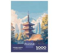 Puzzles De 1000 Pièces pour Adultes Japanese Temple with Mount Fuji Backdrop Puzzle Jeux De Famille Difficile Difficile Cadeaux Uniques pour Anniversaire Et Noël 70x50cm/1000pcs