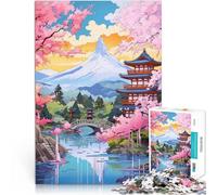 Puzzles de 1000 pièces pour Adultes Jardin Japonais avec Le Mont Fuji Jeu de Quiz Chaque pièce est Unique - Jeu Familial Stimulant et Amusant 38x26cm