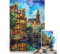 Puzzles de 1000 pièces pour Adultes La Lueur du Canal d'Amsterdam Staycation Tuer Le Temps est idéal comme Cadeau pour Toute la Famille 26x38cm