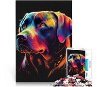 Puzzles de 1000 pièces pour Adultes Labrador coloré Jouets de Jeu pour Cadeau Familial avec Affiche et Feuille de Questions correspondantes 50x70cm