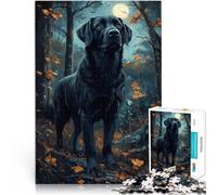 Puzzles de 1000 pièces pour Adultes Labrador Noir au Clair de Lune Jouets à Faire soi-même Améliorer la mémoire 52x38cm