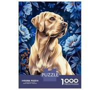 Puzzles De 1000 Pièces pour Adultes Labrador with Blue Floral Background Puzzle pour Adultes, Jouet Anti-Stress, Difficile, Très Difficile Et Stimulant 38x26cm/1000pcs