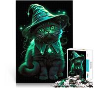 Puzzles de 1000 pièces pour Adultes Le Magicien du Chat Vert Séjour Anti-Stress pour Tuer Le Temps Œuvre d'art 38x26cm