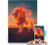 Puzzles de 1000 pièces pour Adultes Lion de feu Savanah King Fait de Bois Convient aux Personnes âgées de 14 Ans et Plus Jouets Jeux Éducatifs Anti-Stress Don d'œuvres d'art。Taille：50x75cm