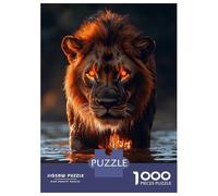 Puzzles De 1000 Pièces pour Adultes Lion in Water with Glowing Eyes Puzzle pour Adolescents Découpe De Précision Interaction Parent-Enfant Cadeaux Anti-Stress 52x38cm/1000pcs