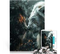 Puzzles de 1000 pièces pour Adultes Lion Noir Contre Lion Blanc Réduction du Stress intéressante Cadeau Amusant 52x38cm