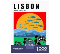 Puzzles De 1000 Pièces pour Adultes Lisbon Portugal Mid Century Modern Travel Poster Puzzles pour Adolescents Activités Familiales Défi Éducatif Jeu Éducatif Jouet De Défi 70x50cm/1000pcs