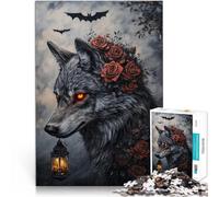 Puzzles de 1000 pièces pour Adultes Loup menaçant Fait de Bois，Convient aux 14 Ans et Plus Jeu de défi Unique Améliorer l'amour Entre Les Couples。Taille：50x75cm/19.6x29.5pouce