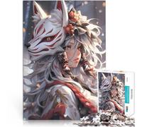 Puzzles de 1000 pièces pour Adultes Masque Kitsune Anime Girl Jouets Jeux éducatifs Soulagement du Stress Cadeau Amusant 52x38cm