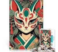Puzzles de 1000 pièces pour Adultes Masque Kitsune de Fille animée Jeu Stimulant et Jeu Familial Idées Cadeaux 52x38cm