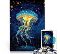 Puzzles de 1000 pièces pour Adultes Méduse Bleue dans Le Ciel Nocturne Fait de Papier,pour Les 14 Ans et Plus Jeu Stimulant en Cadeau pour Toute la Famille et Les Amis。Taille:26x38cm