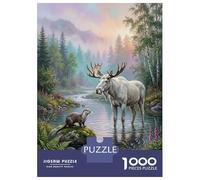 Puzzles De 1000 Pièces pour Adultes Moose and Otter in A Forest Stream Puzzles pour Adolescents Activités Familiales Défi Éducatif Jeu Éducatif Jouet De Défi 70x50cm/1000pcs