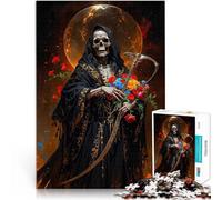 Puzzles de 1000 pièces pour Adultes Mort, Santa Muerte avec des Roses Jeux éducatifs Jeu éducatif pour Anniversaire, Noël 52x38cm