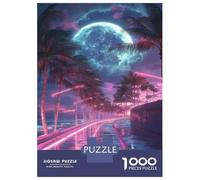 Puzzles De 1000 Pièces pour Adultes Neon Palm Trees Night Scene Puzzle Jeu Familial Décoration Murale Cadeaux Uniques pour Anniversaire Et Noël 70x50cm/1000pcs