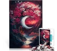 Puzzles de 1000 pièces pour Adultes Nouvelle Lune et Fleurs de Cerisier Fait de Papier,pour Les 14 Ans et Plus Jeux éducatifs Décoration d'intérieur Jeux Jouets Cadeaux。Taille:38x52cm