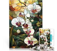 Puzzles de 1000 pièces pour Adultes Orchidée en vitrail Entraînez Votre Cerveau et Vos Mains Une œuvre d'art 52x38cm