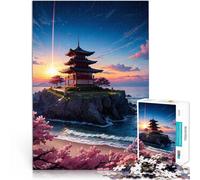 Puzzles de 1000 pièces pour Adultes Pagode Sakura Japon Réduction du Stress intéressante avec Affiche et Feuille de Questions correspondantes 75x50cm