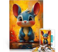 Puzzles de 1000 pièces pour Adultes Peinture de Lapin Bleu Mignon Difficile Difficile Décoration d'intérieur et Cadeaux Uniques 38x52cm