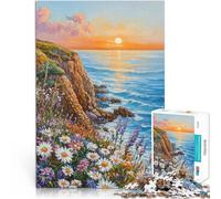 Puzzles de 1000 pièces pour Adultes Peinture du Littoral au Coucher du Soleil Impossible Liste de souhaits avec Le Père Noël 75x50cm