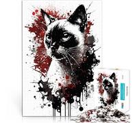 Puzzles de 1000 pièces pour Adultes Portrait de Chat Siamois Jeu Familial Anti-Stress Défi Difficile Bon Cadeau 75x50cm