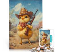 Puzzles de 1000 pièces pour Adultes Poussin Cow-Boy Jouets Jeux éducatifs Soulagement du Stress Cadeau Amusant 75x50cm