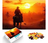 Puzzles de 1000 pièces pour Adultes Promenade au Coucher du Soleil en Cow-Boy Jeux de détente Idées Cadeaux 38x26cm
