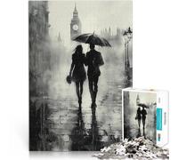 Puzzles de 1000 pièces pour Adultes Promenade Romantique sous la Pluie à Londres - Style Charbon Jeu Stimulant Œuvre d'art 50x70cm
