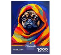 Puzzles De 1000 Pièces pour Adultes Pug Blanket Cute Pixel Art Puzzles pour Adolescents Jeu Familial Améliore La Mémoire Difficile Et Stimulant 52x38cm/1000pcs