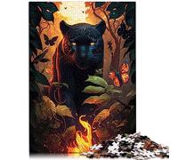 Puzzles de 1000 pièces pour Adultes, Puzzle en Bois, panthère Noire Ardente, Anti-Stress, 50x75cm