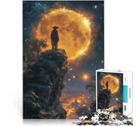 Puzzles de 1000 pièces pour Adultes Ranger Solitaire sous Une Lune géante Casse-tête avec Affiche et Feuille de Questions correspondantes 75x50cm