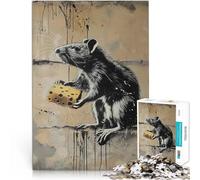 Puzzles de 1000 pièces pour Adultes Rat Cheese Graffiti Banksy Jouets de Divertissement Familial Bon Cadeau 75x50cm