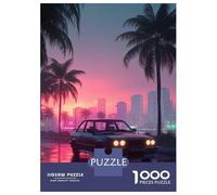 Puzzles De 1000 Pièces pour Adultes Retro Car on Neon Lit Street Puzzle Jeux De Famille Difficile Difficile Cadeaux Uniques pour Anniversaire Et Noël 52x38cm/1000pcs