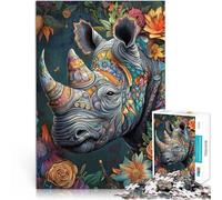 Puzzles de 1000 pièces pour Adultes Rhinocéros Animal Réduction du Stress intéressante avec Affiche et Feuille de Questions correspondantes 38x52cm