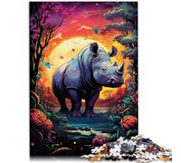 Puzzles de 1000 pièces pour Adultes rhinocéros coloré Jouets Anti-Stress décoration Murale Cadeaux d'anniversaire et de Noël Uniques pour Les 14 Ans et Plus 26x38cm