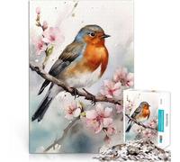 Puzzles de 1000 pièces pour Adultes Rouge-Gorge sur Un Cerisier Jouets de Jeu pour Cadeau Familial Œuvre d'art 38x26cm