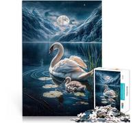 Puzzles de 1000 pièces pour Adultes Sérénité du Cygne au Clair de Lune Jeux éducatifs Décoration d'intérieur et Cadeaux Uniques 38x26cm