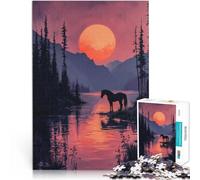 Puzzles de 1000 pièces pour Adultes Silhouette de Cheval au Coucher du Soleil Jeu de Quiz pour la décoration intérieure 50x70cm