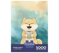 Puzzles De 1000 Pièces pour Adultes Smiling Shiba Inu with Coffee Puzzle pour Adultes, Jouet, Décoration Murale, Course De Vitesse, Difficile Et Stimulant 70x50cm/1000pcs